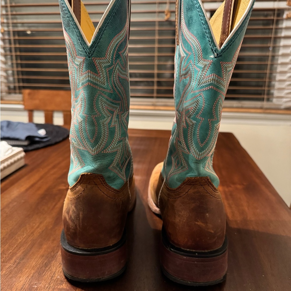 Justin Boots Teal and Brown Heeled Boots - Picture 3 of 8
